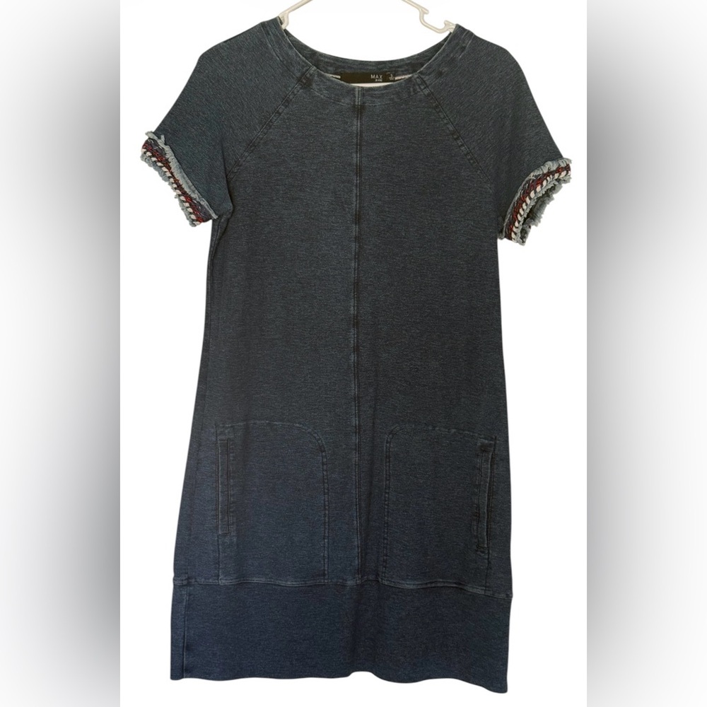 Max Jeans Black Label Short Sleeve w/frayed Embellished Trim & Pockets SzS Blue